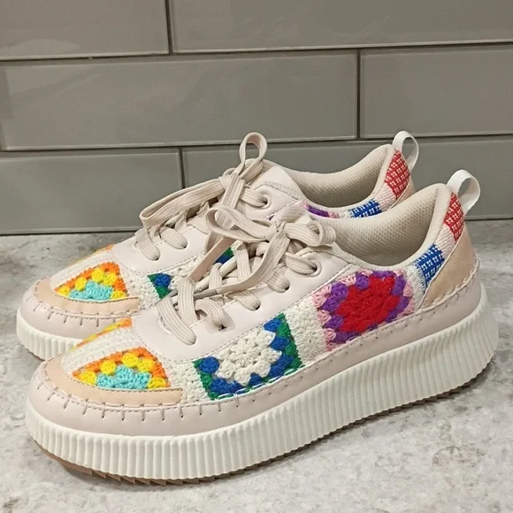 Platform Crochet Boho Sneakers Lucky Brand Size 10 - Picture 3 of 7
